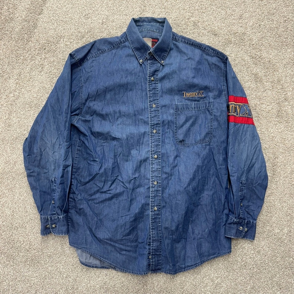TwentyX Denim Button Down Shirt Mens XL Western Rodeo Embroidered Long Sleeve